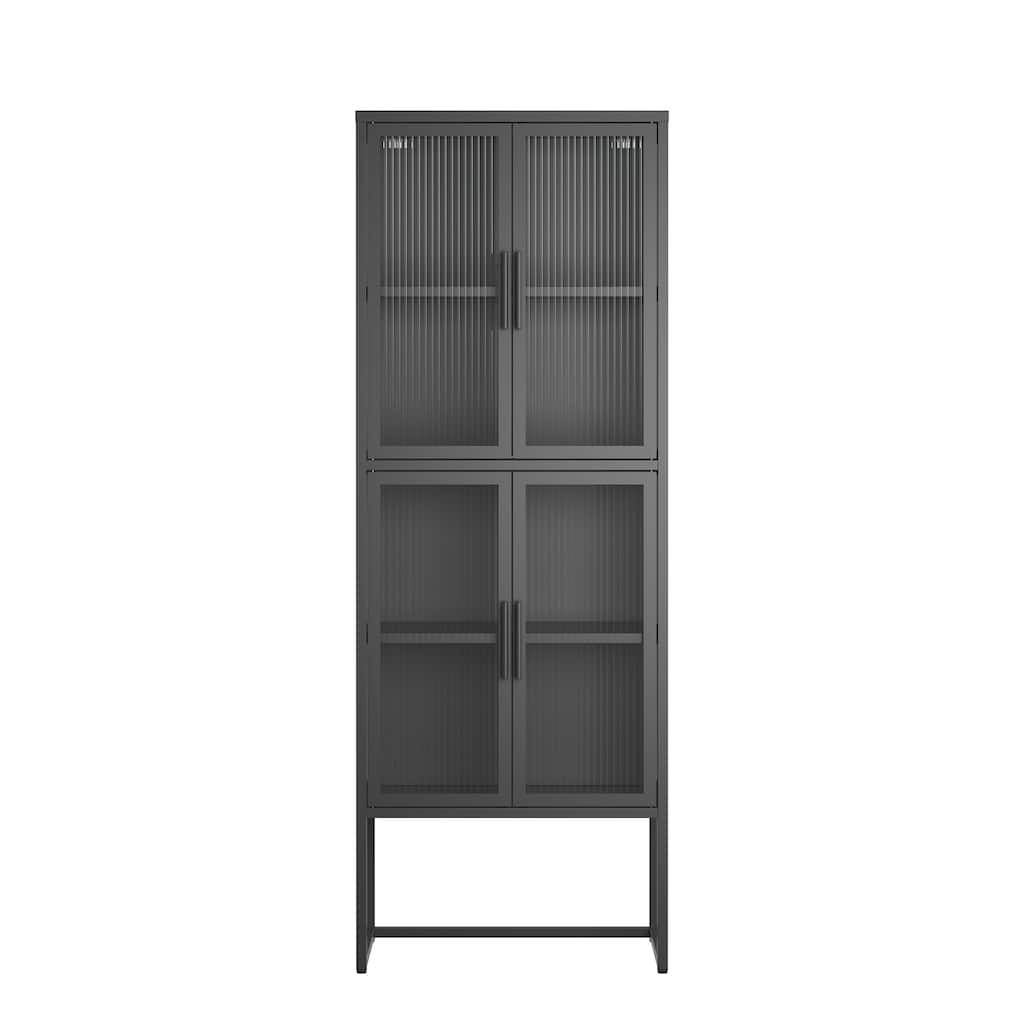 Benvolio 65.35-inch Black Four Door Metal Storage Cabinet with Fluted Clear Doors - 65.35
