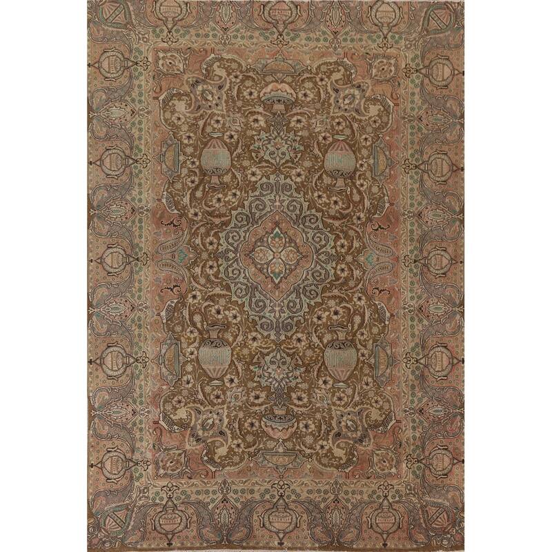 Hand Knotted Oriental 100% Wool Carpet Traditional Floral Brown Kashmar Area Rug - 12' 0'' X 9' 5''