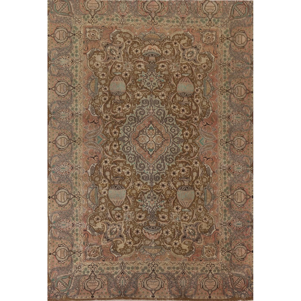 Hand Knotted Oriental 100% Wool Carpet Traditional Floral Brown Kashmar Area Rug - 12' 0'' X 9' 5''