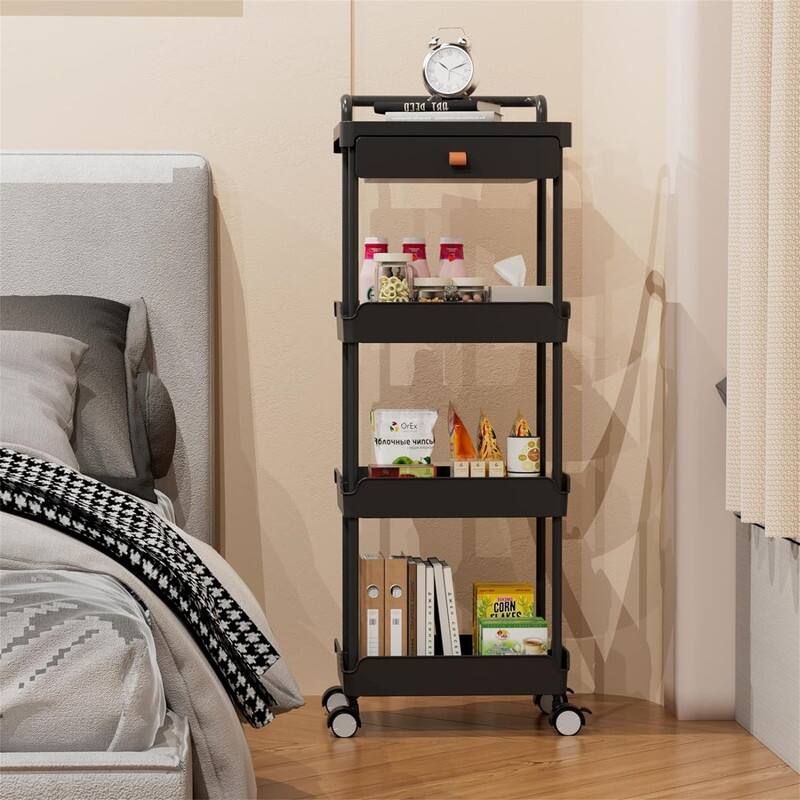 4Tier Rolling Utility Cart with Drawer - 12.9"D x 14.5"W x 41.1"H
