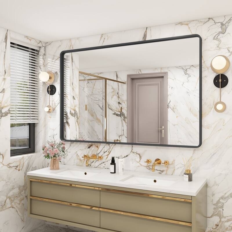 Aluminum alloy Framed Tempered Glass Wall Bathroom Vanity Mirror - 55" x 36" - Black