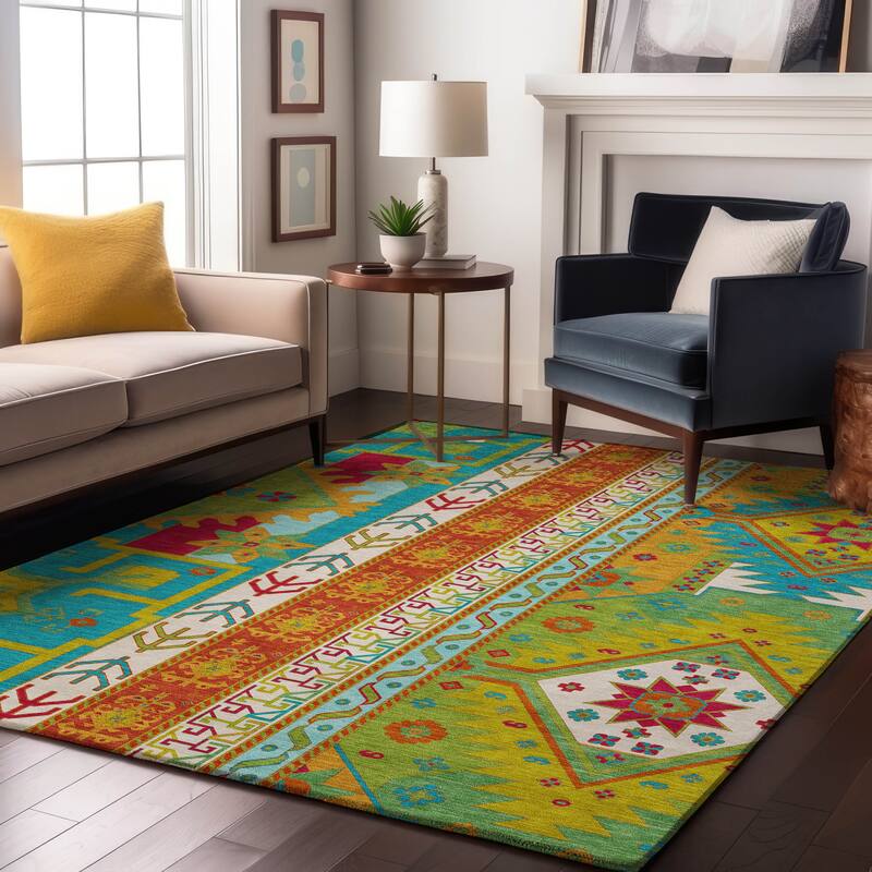 Premium Washable Super Soft Boho Global Aniston Mayfield Rug - Teal - 9' x 12'