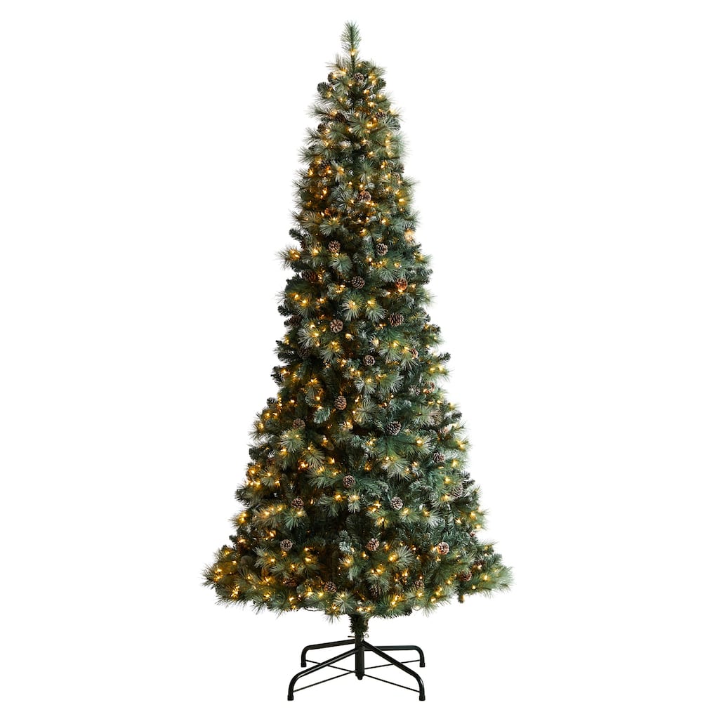 9ft. Frosted Tip Pine Artificial Christmas Tree with 700 Clear Lights, Pine Cones & 1512 Branches - Stunning X-Mas Display