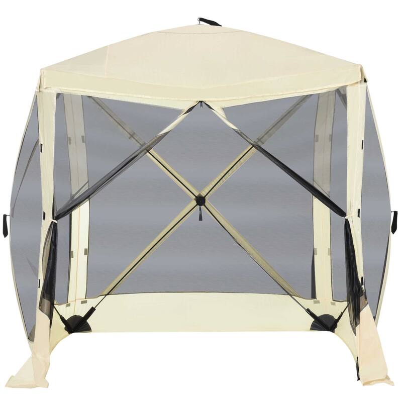 Outsunny 7'x7' Pop Up Camping Canopy Tent with Ventilating Mesh Screen, Portable Carry Bag for Outdoor Party