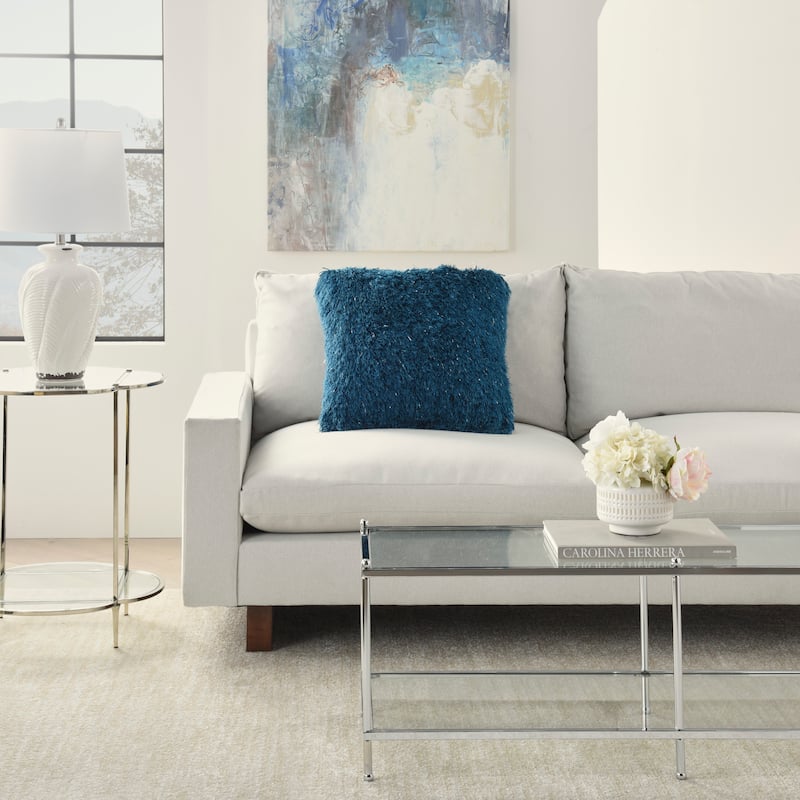 Mina Victory Shag Solid Glam Throw Pillow - Teal - 20" x 20"
