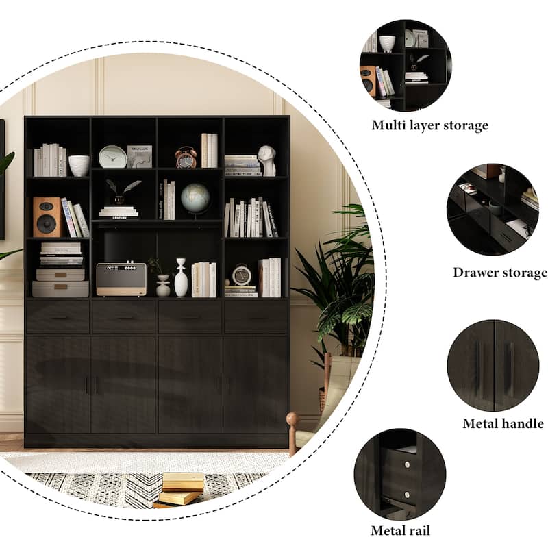 Wood Large Bookshelf Furniture for Bedroom Home Office Living Room - 78.7"H x 63"W