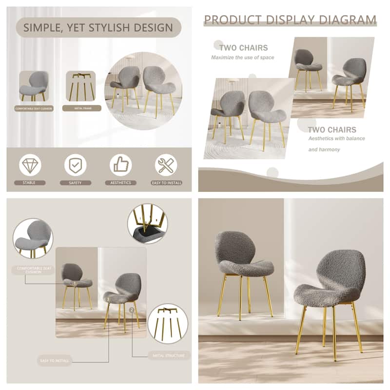 Modern Velvet Dining Chairs, Gold Metal Legs, Kitchen/Office, Set of 2