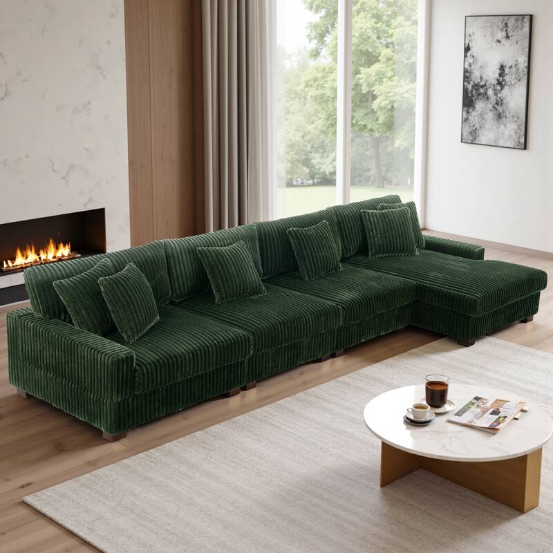 Cotton Flannel 3-Seat Modular Sectional Sofa with Chaise