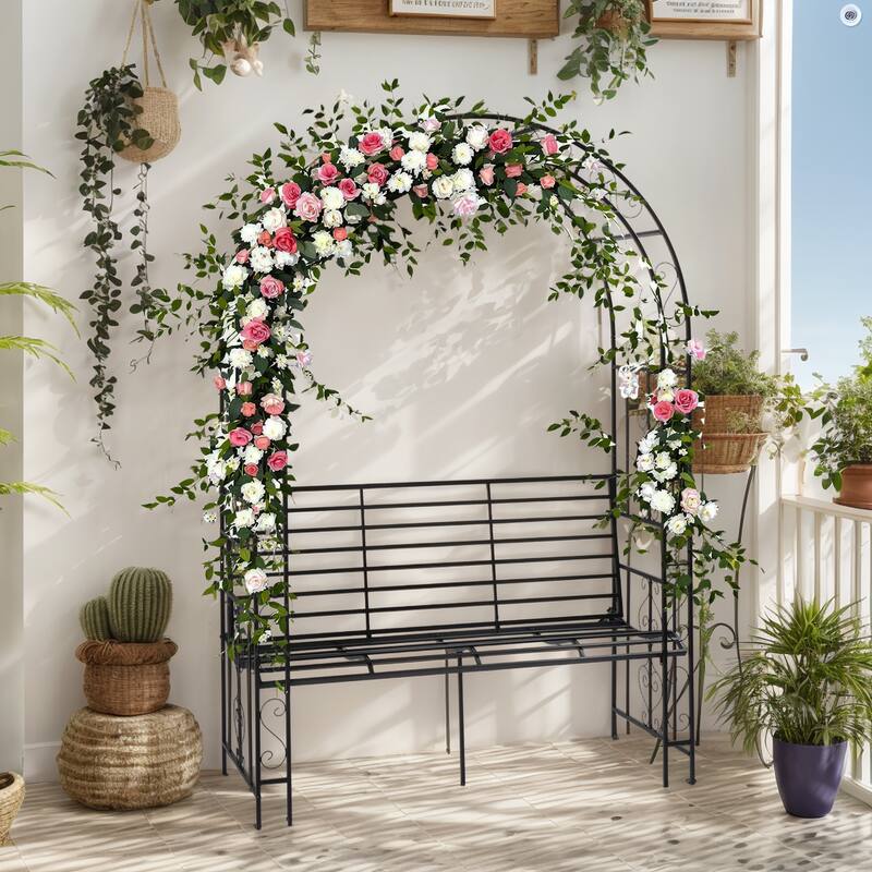 79.5” High Black Metal Garden Trellis for Roses Climbing Flowers Vines and Outdoor Gardens - 53.4” x 23” x 79.5”