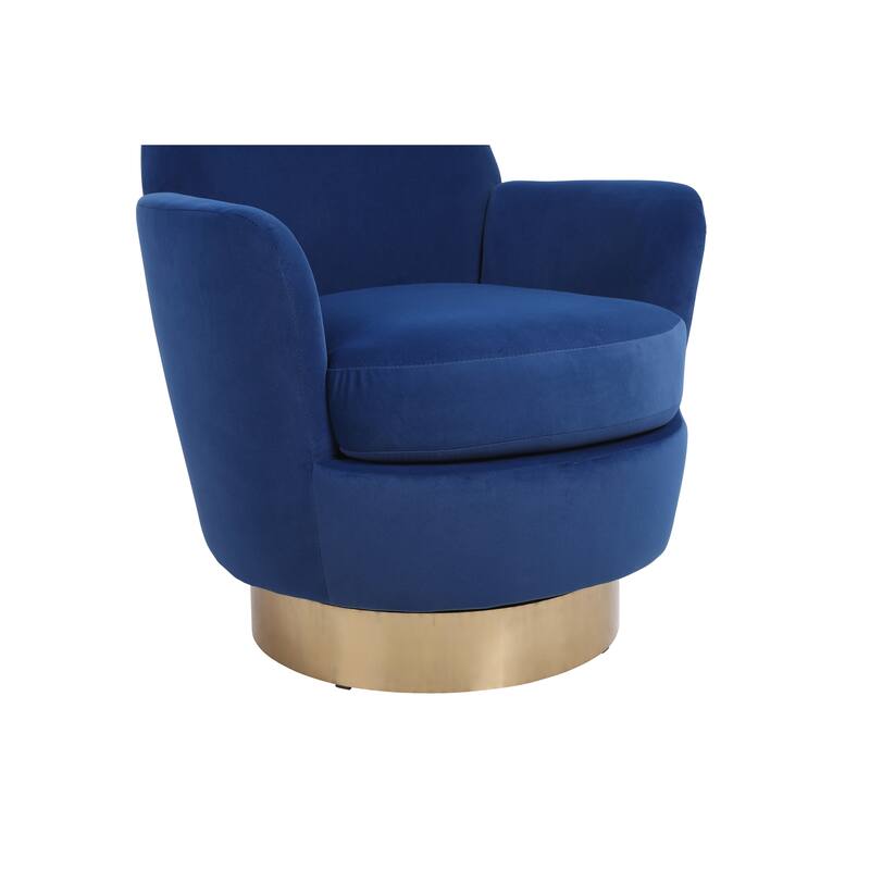 Velvet Swivel Barrel Chair with Gold Stainless Steel Base, High-Density Foam and 360° Rotation