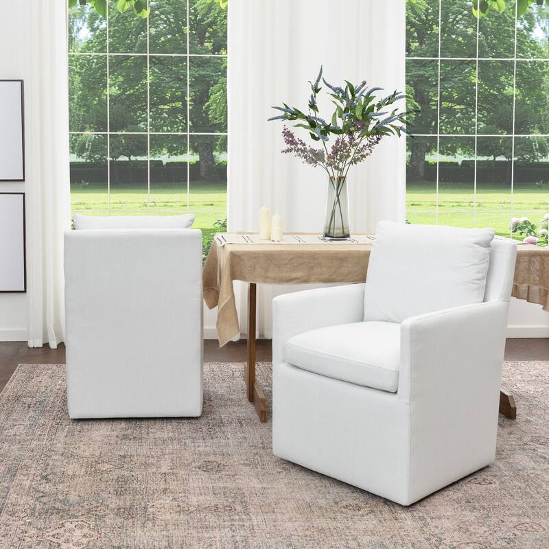 KINWELL Performance Fabric Upholstered Rolling Dining Armchair (Set of 2)