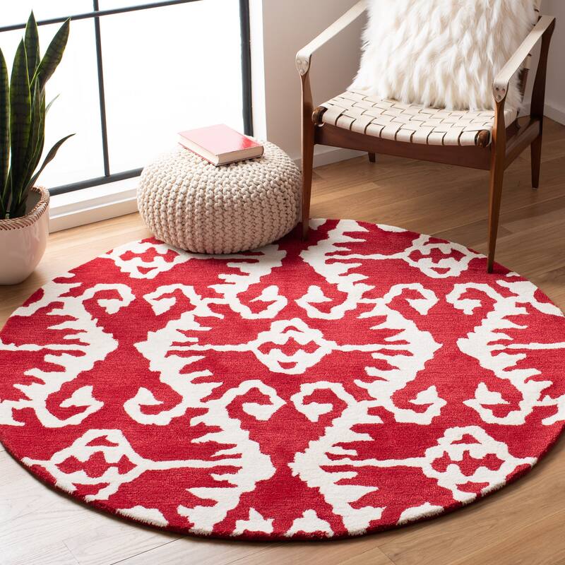 SAFAVIEH Handmade Wyndham Bekin Modern Wool Rug - 5' Round - Red/Ivory