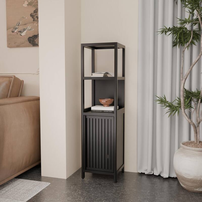 A 52-Foot-Tall Black Linen Tower Bamboo Storage Cabinet