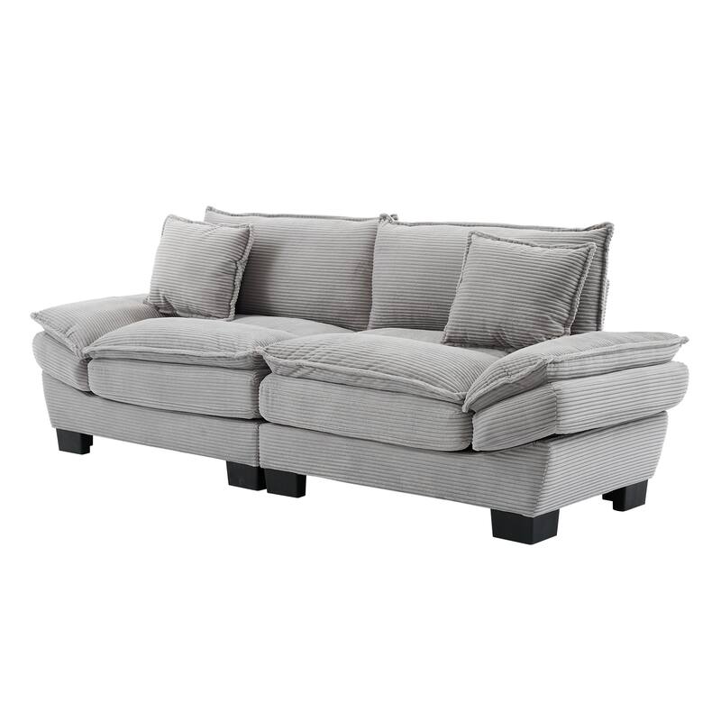Corduroy Sofa Sleeper Loveseat with Pillows - Light Grey, 84x32x32 inches