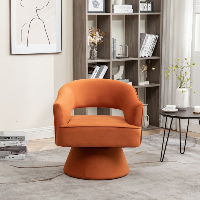 SEYNAR Modren Velvet Living Room Swivel Arm Barrel Chair with Tufted Back - Orange
