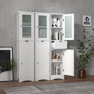 Bathroom Tall Cabinet Freestanding Linen Tower with Doors & Drawer