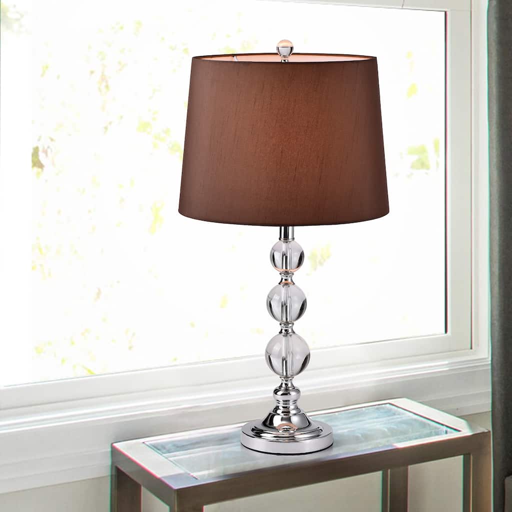 Aisha Chrome 1-Light Metal & Crystal Table Lamp with Fabric Drum Shade