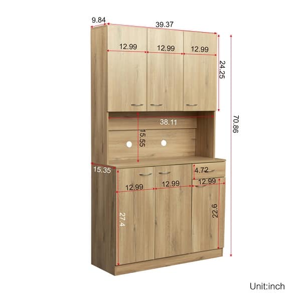 dimension image slide 2 of 8, 6-Doors Wardrobe Armoires / Kitchen Cabinet with Shelves & Drawer
