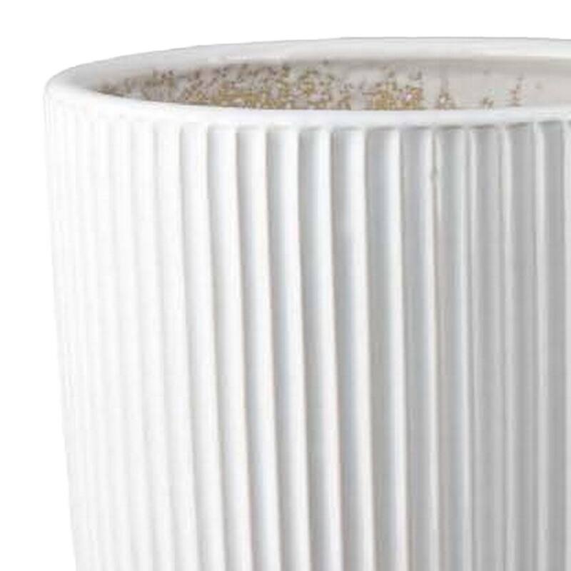 Modern 2-Piece Glossy White Ribbed Ceramic Planter Set with Drainage