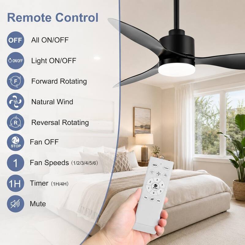 Airsurfer 52 in LED Ceiling Fan with Light, 3 Blades, Remote Control, 6 Speeds