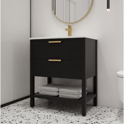 Malwee 30" FreeStanding Bathroom Vanity, Floor Stand Bathroom Vanity with Ceramic Sink,2 Soft Close Drawers