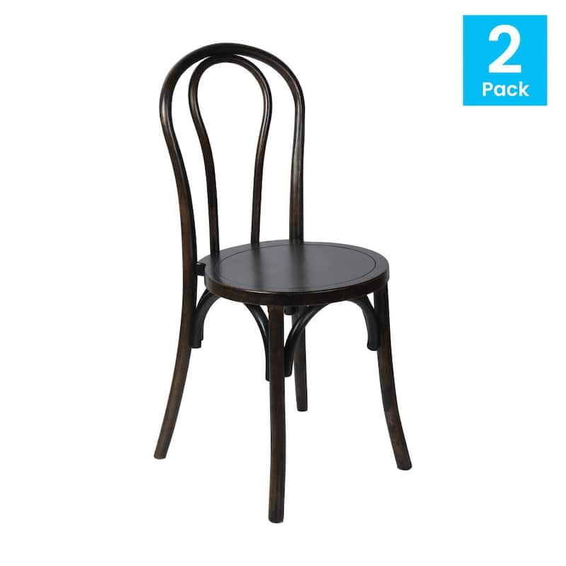 2PK Commercial Solid Wood Stackable Dining Chair with Fixed Floor Glides - 18.5"D x 16.5"W x 35.5"H