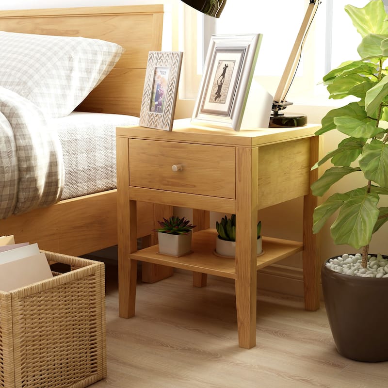 Larc Mid-Century Modern Solid Wood 1-Drawer Nightstand by Furniture of America - Light Oak