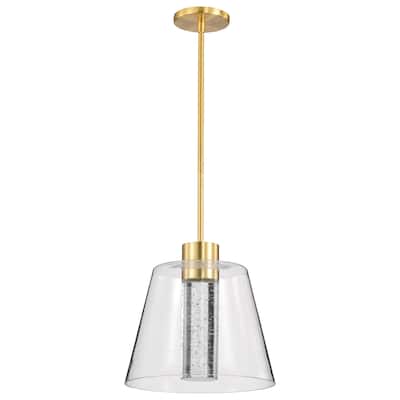 Aura 12 Inch LED Pendant Brushed Brass K9 Bubble Crystal 3000K CCT - Brushed Brass