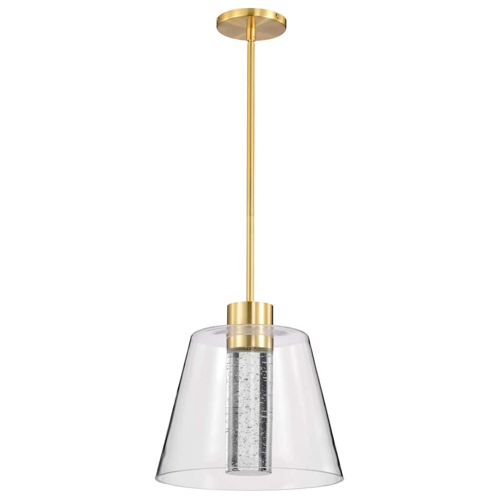 Aura 12 Inch LED Pendant Brushed Brass K9 Bubble Crystal 3000K CCT - Brushed Brass
