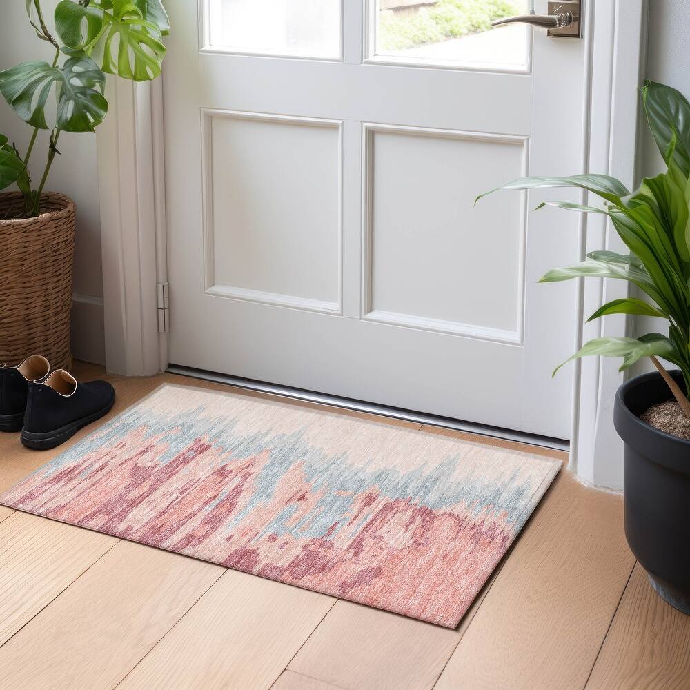 Machine Washable Indoor/ Outdoor Brushstrokes Ombre Chantille Rug