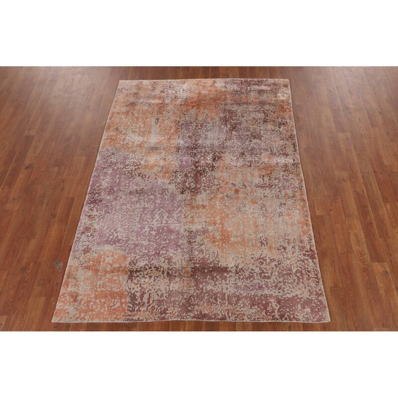 Contemporary Abstract Indian Area Rug Hand-Knotted Wool Carpet - 4'7"x 6'4"