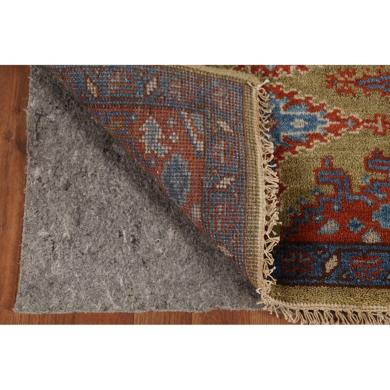 Green Geometric Viss Indian Runner Rug Hand-Knotted Wool Carpet - 2'6"x 9'7"