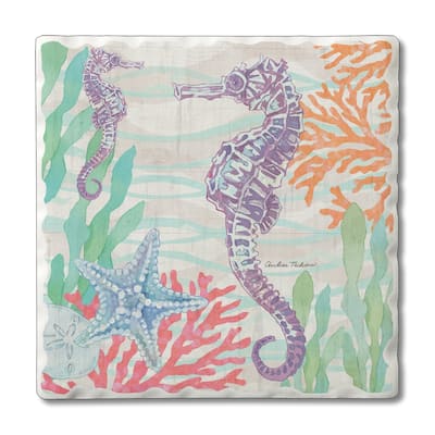 Counterart Absorbent Stone Coasters - Salt & Sea - Seahorses - Set of 4 - 4x4x1.551