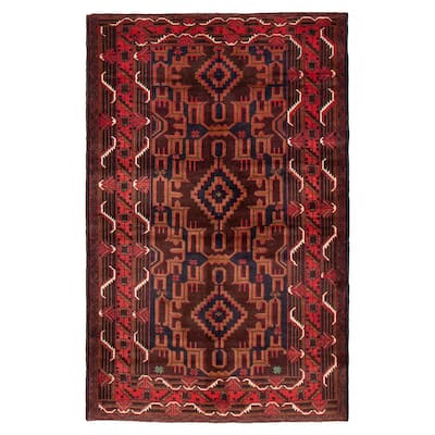 Teimani Brown, Red Rug 3'11" x 6'4" - 3'11 x 6'4