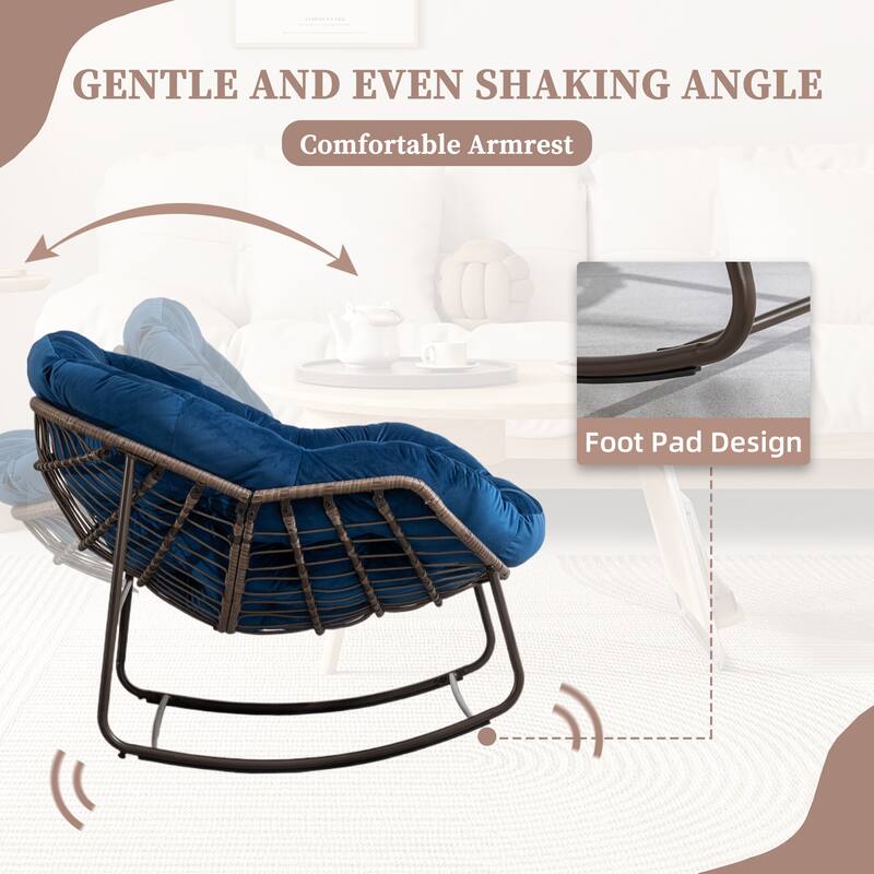 Outdoor rattan rocking chair, padded penguin rocking chair,lounge chair Outdoor for Front Porch,Living Room,Patio,Garden