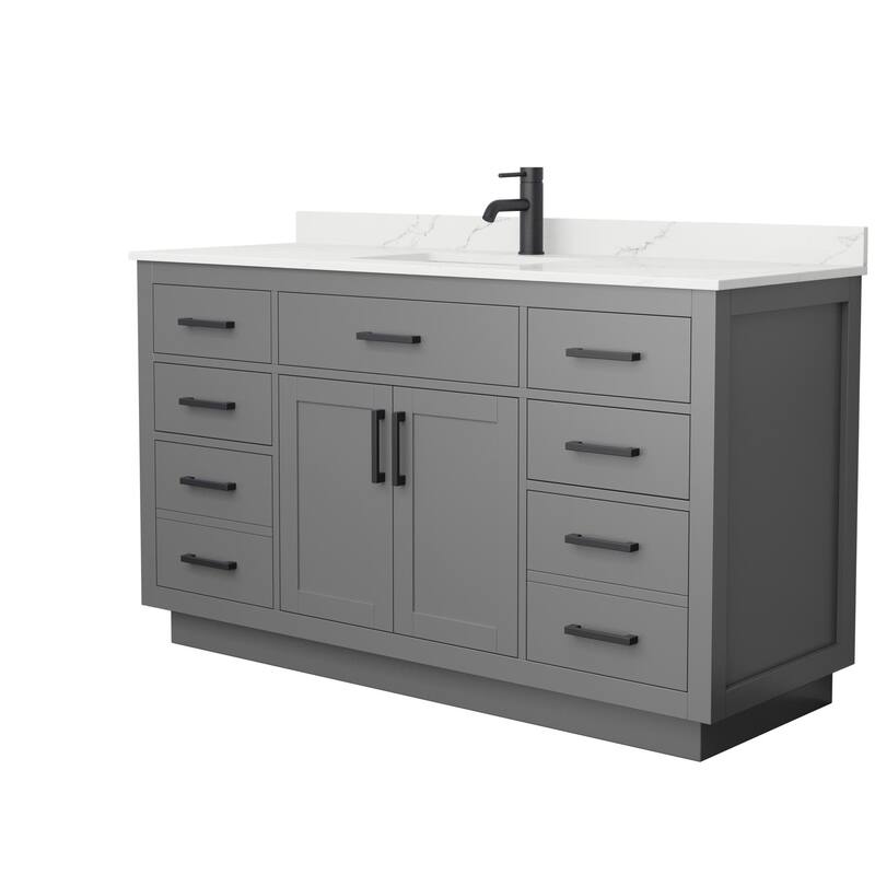 Wyndham Collection WCG262660S-QTZ-UNSMXX Beckett TK 60" Free Standing - Dark Gray / Giotto Quartz Top / Matte Black