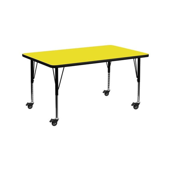 Offex 30"W x 60"L Mobile Rectangular Activity Table with 1.25" Thick High Pressure Yellow Laminate Top and Pre-School Leg - N/A