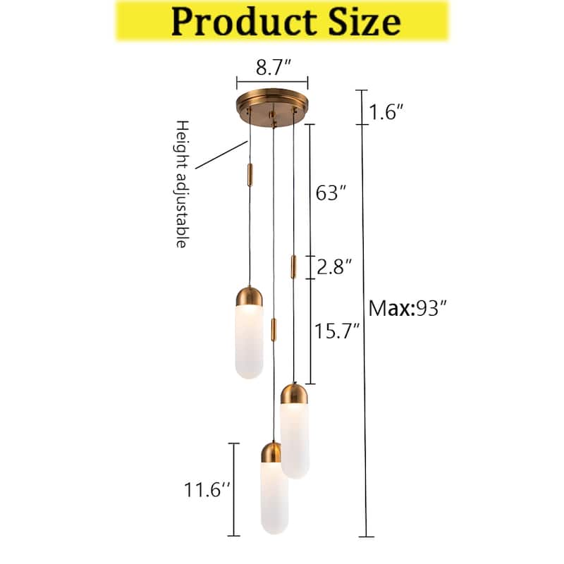 CraftHome 9'' Modern 3-Light Seeded Glass Cluster Integrated LED Pendant In Antique Gold Round Ceiling Lamp - W9''