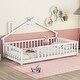 preview thumbnail 37 of 40, Twin Pine Wood House-Shaped Bedside Floor Bed with Guardrails, Kids Girls Boys Bed Frame, No Need Spring Box