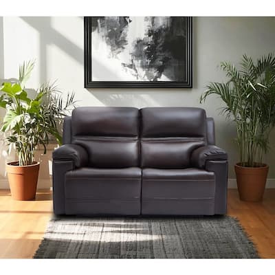 Genuine Leather Dual Power Reclining Loveseat with Zero Gravity, Adjustable Headrest, USB/Type-C & Cross-stitching Detail