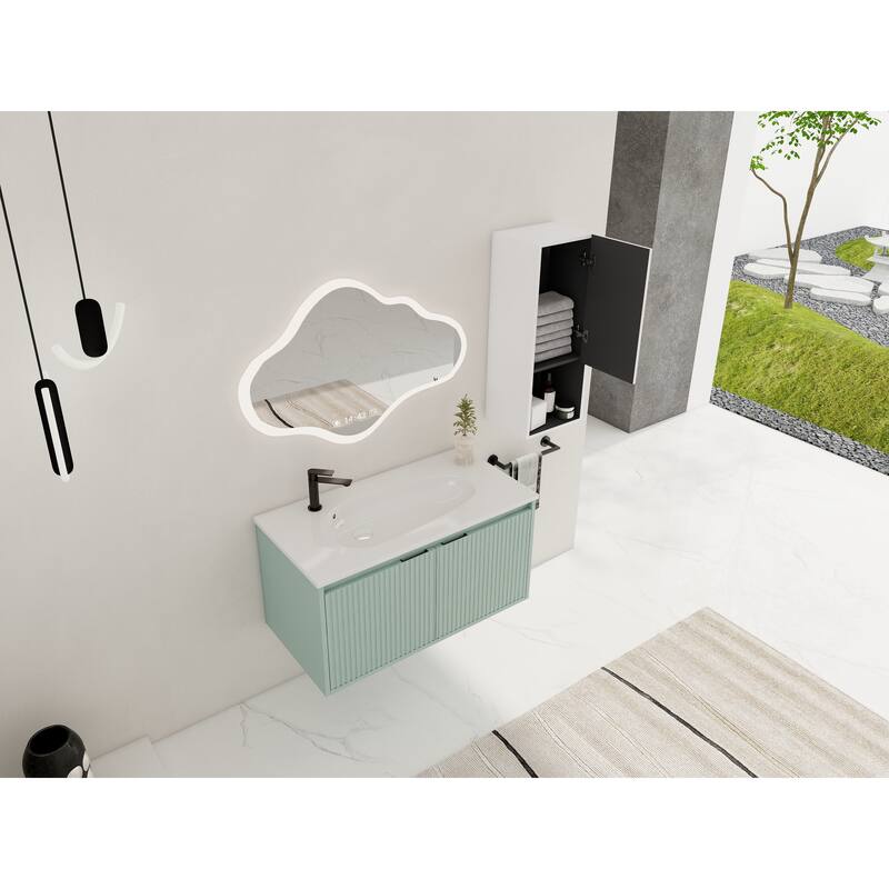 36" Floating Bathroom Vanity with Drop-Shaped Resin Sink