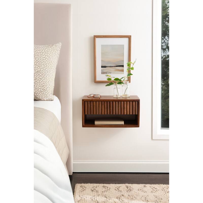Kate and Laurel Reid Floating Wood Side Table with Open Storage