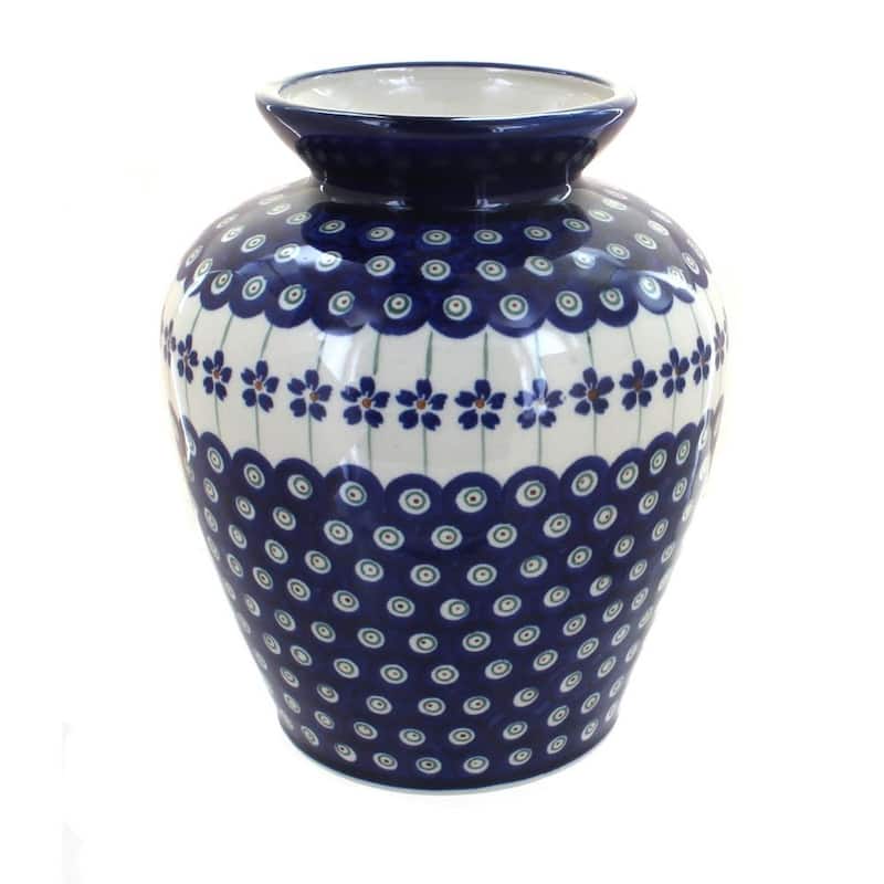 Blue Rose Polish Pottery 790 Zaklady Medium Vase - Flowering Peacock