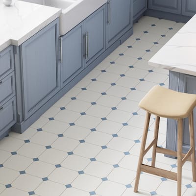 Merola Tile Vaudeville Octagon Nacar with Taco Azzuro 7-7/8" x 7-7/8" Porcelain Floor and Wall Tile