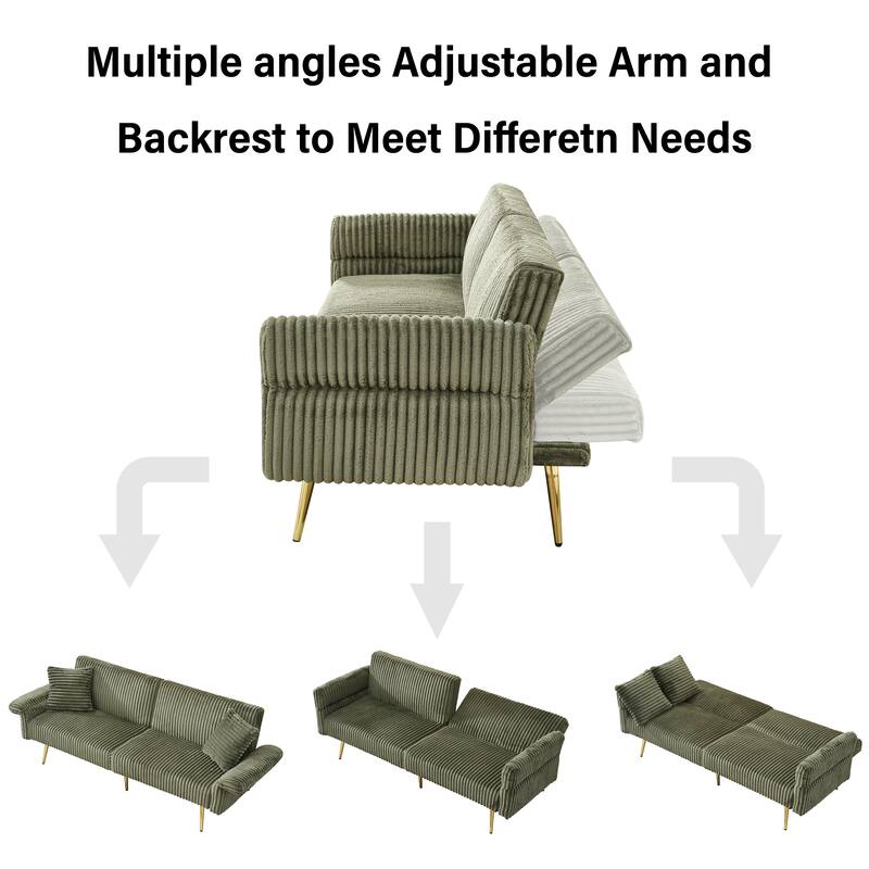 79 inch Green Corduroy Foldable Double Sofa Bed with Foam+Spring