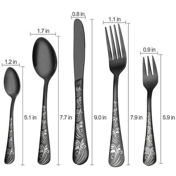LIANYU 45-Piece Matte Black Silverware Set with Serving Utensils, Stainless  Steel Flatware Cutlery Set for 8, Square Tableware Eating Utensils Set for