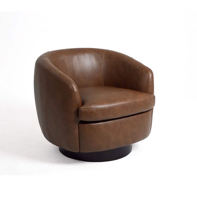 Low Back PU Leather Barrel Chair 360° Swivel Accent Chair for Living Room
