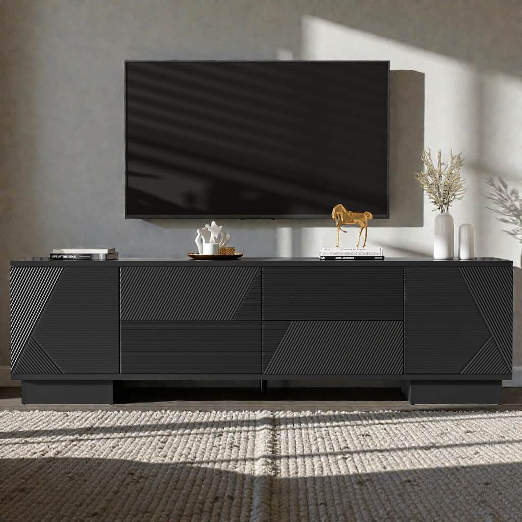 70.8'' Modern TV Stand for 75'' TVs, Minimalist Media Console with Storage Cabinets, 4 Drawers and Metal Center Leg