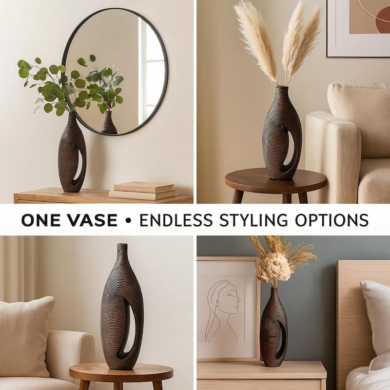 Aria Home Brown Textured Large Polyresin Vase Luxury Rustic Floor Decor