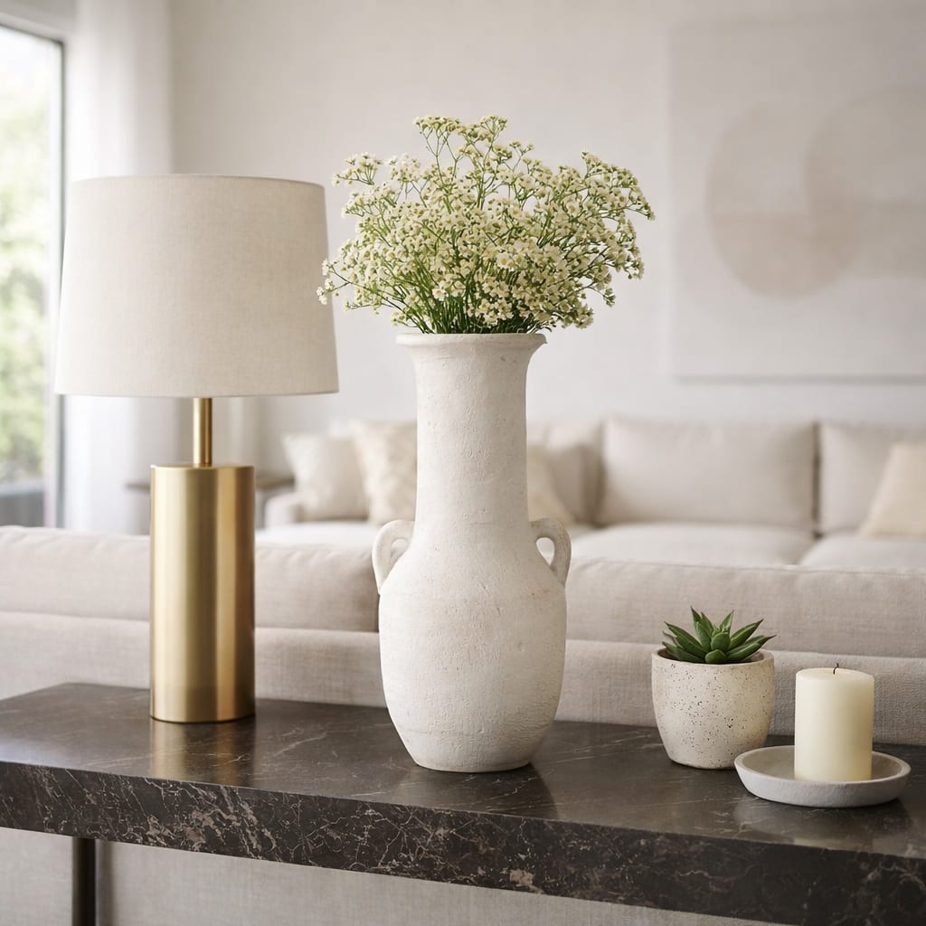 Ceramic Nomad Rough Finish Amphora Vase - White, 19"